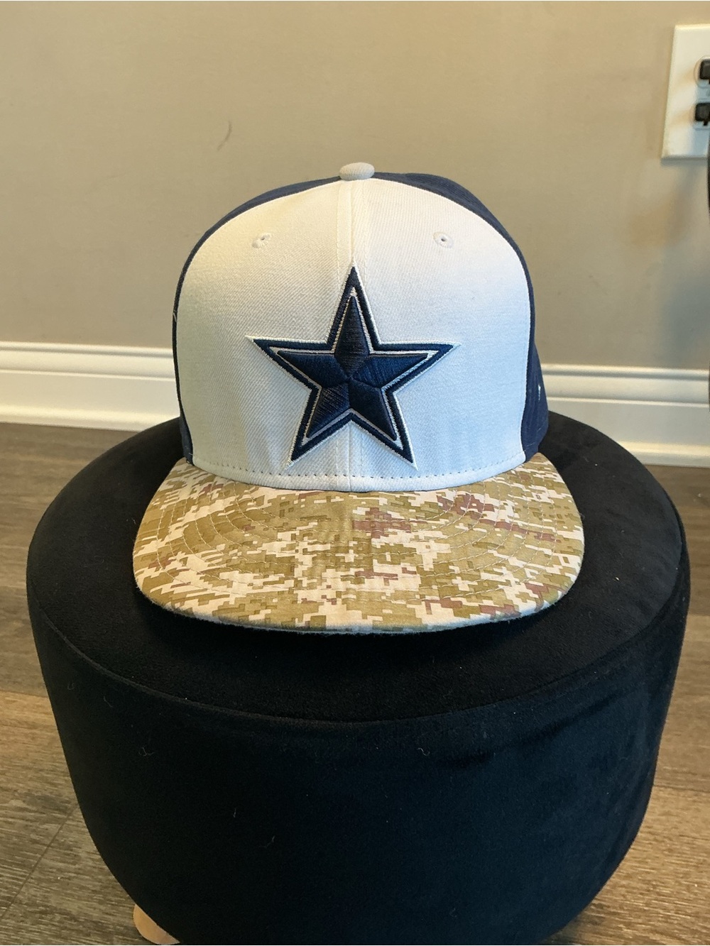 New Era White and Navy Star Cap with Tan Camo Brim